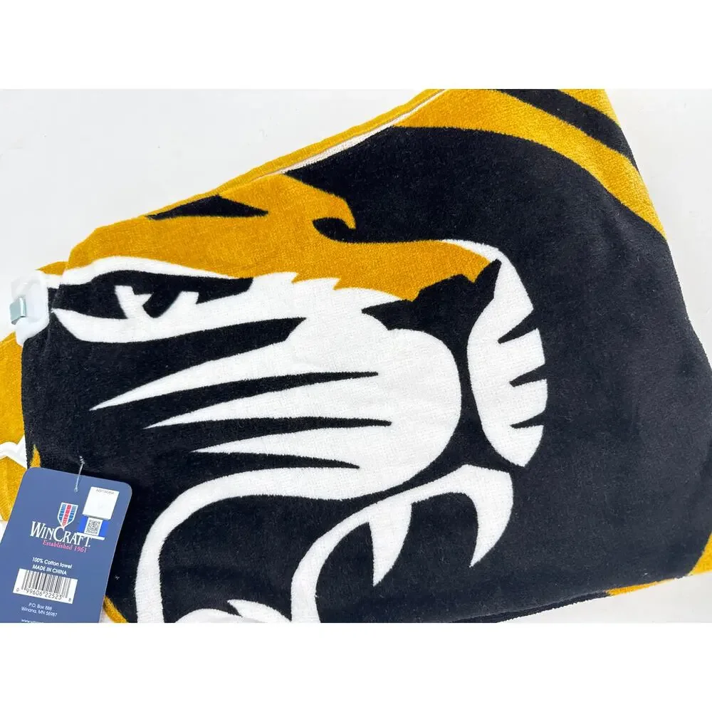 Missouri Mizzou Tigers Beach Towel 30x60 Black Gold NCAA WinCraft New With Tags